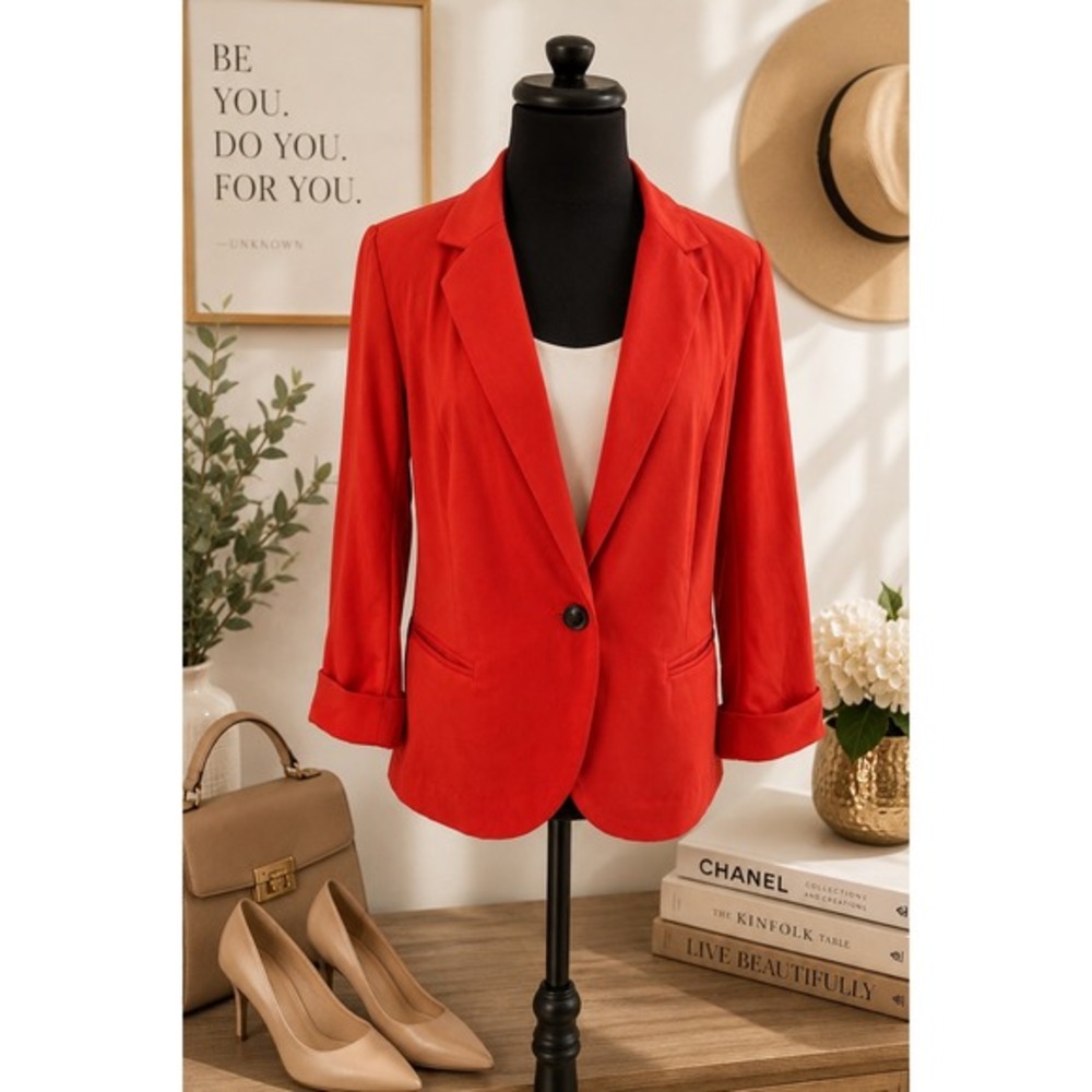 Catherine Malandrino Womens M Red Blazer Lightweight Career‎ Office Jacket